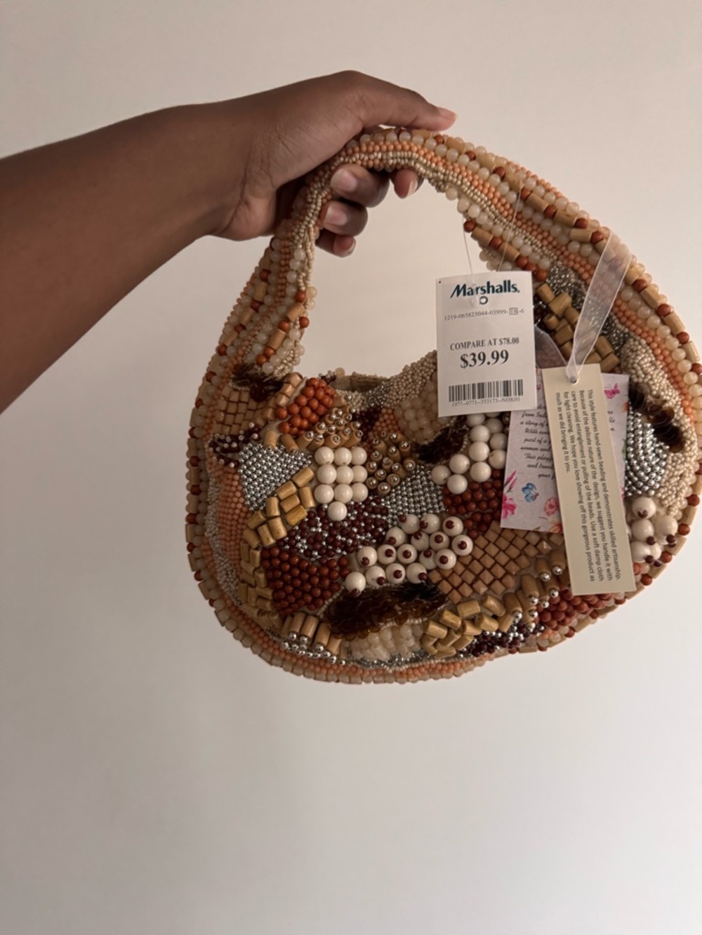 Marshalls Beaded Mini Crescent Bag in Beige, Tan and Cream - Picture 3 of 4